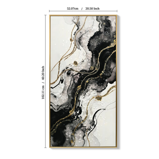 Large Framed Black And White Abstract Wall Art , Set Of 2  Minimalist Canvas Prints Paintings Artwork For Walls, Modern Black Gold Pictures For Hallway Office Wall Decor Big Size 20x40In