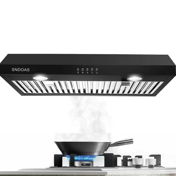 30 Inch Kitchen Under Cabinet Range Hood 3-Speed 600CFM Vent W/LEDs Silver/Black