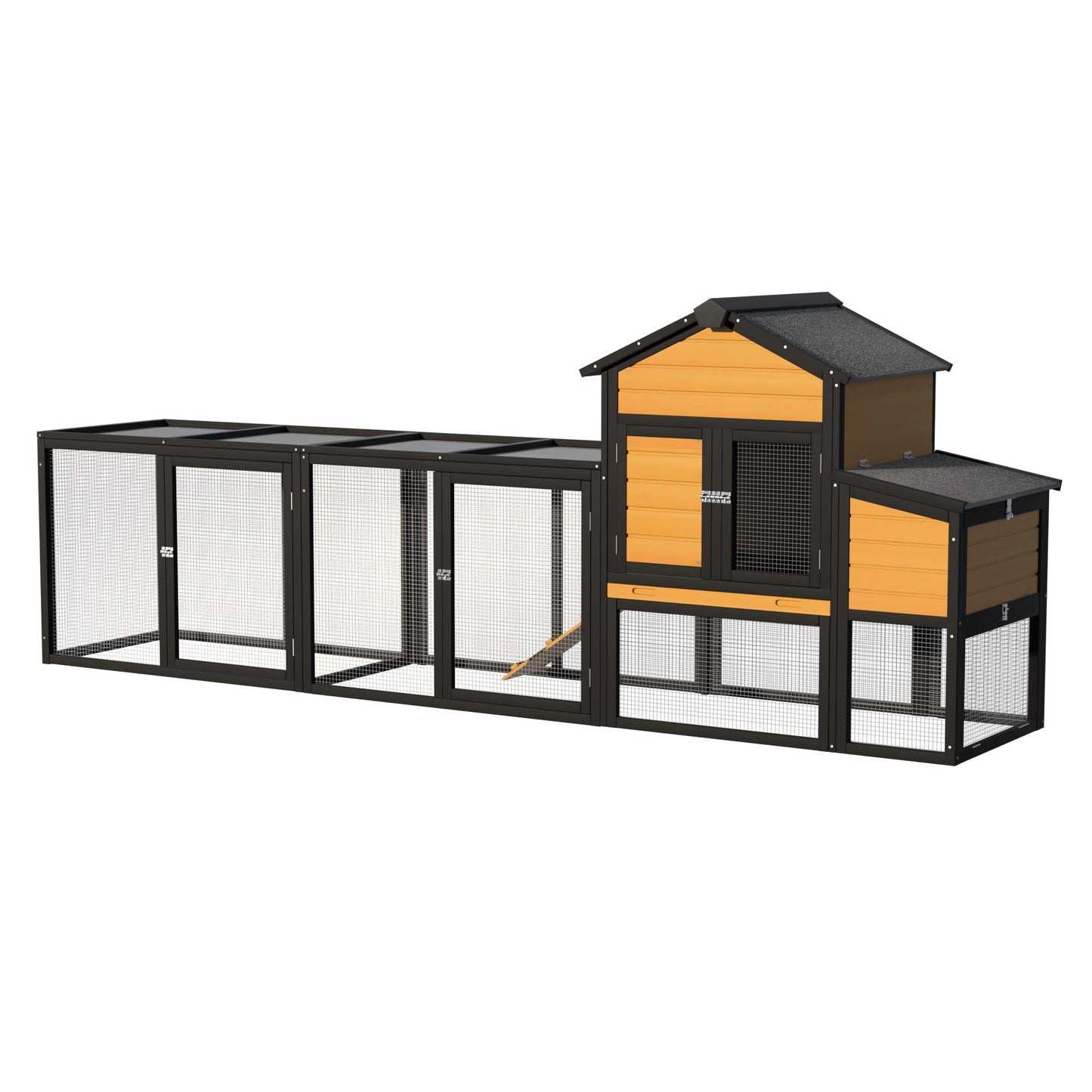 Outdoor Wooden Chicken Coop With Run, 7 Doors, Pull-Out Tray, Nesting Box & Ramp - Backyard Poultry House For 2 - 4 Chickens, Expandable Design