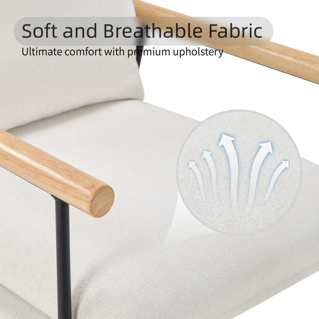 Modern Accent Chair, Comfy Chair With  Removable Cushion, Vanity Chair With Wood Armrests For Living  Room, Bedroom, White