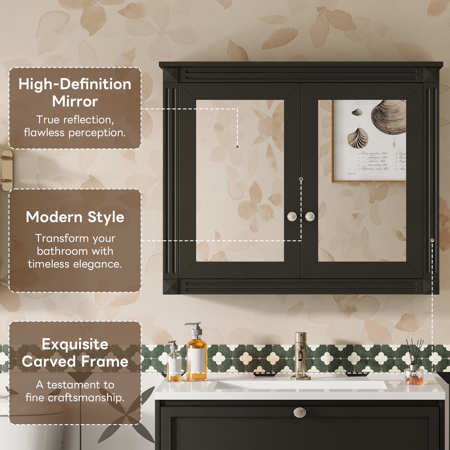 36   X 28   Medicine Cabinet, Wall Mounted Bathroom Storage Cabinet, Modern Bathroom Wall Cabinet With 2 Mirrors, Medicine Cabinet, Mirror Cabinet With 2 Adjustable Shelves