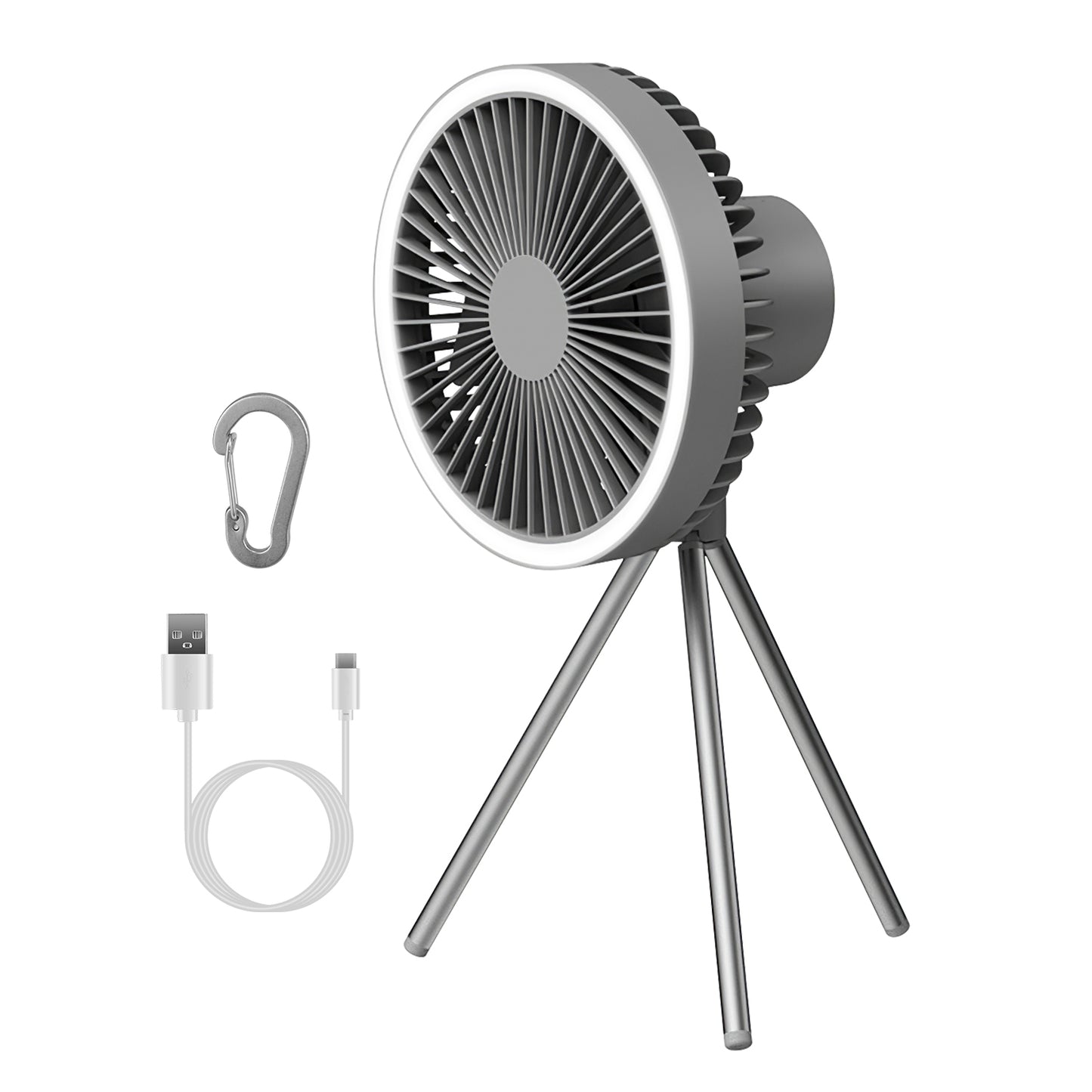 Camping Fan With Lantern Rechargeable Battery Powered Portable Tripod Fan For Tent With Hanging Hook Carabiner Emergency Power Bank Desk Fan With Timer Speed Brightness Setting