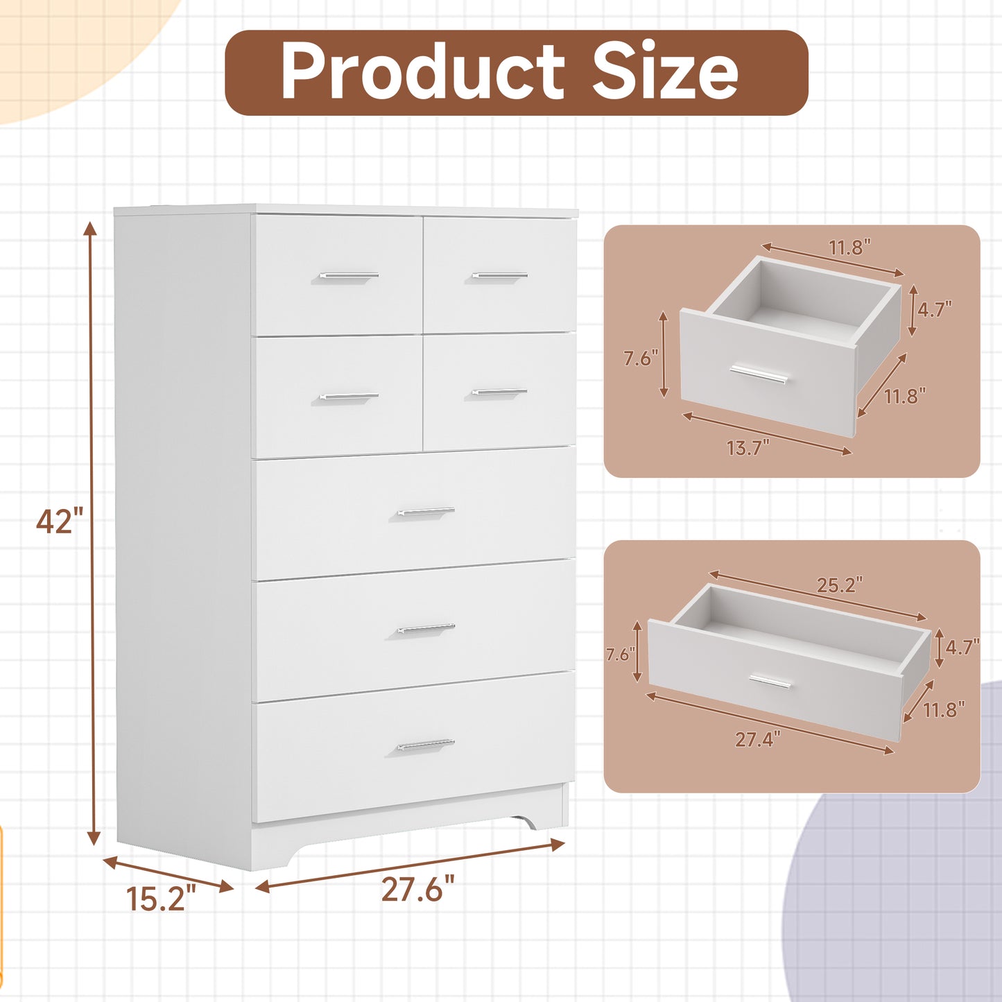 Wooden 7-Drawer Storage Cabinet With Built-In Outlet Durable Organizer For Bedroom, Living Room, And Office
