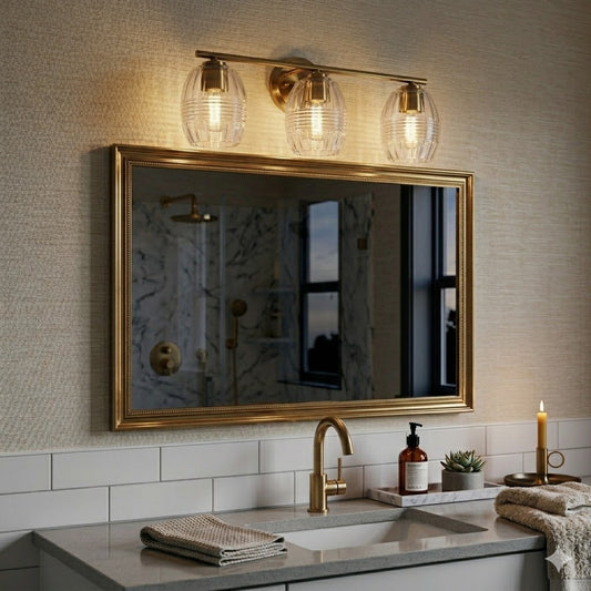 Luster Three Lights Vanity With Clear Glass For Bathrooms Above Mirror Wall Lamp - Satin Brass