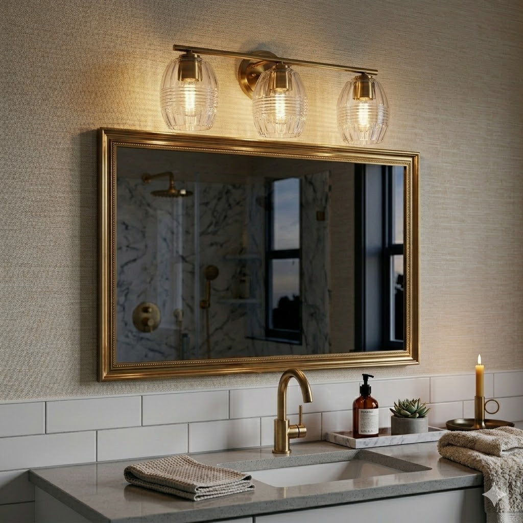 Luster Three Lights Vanity With Clear Glass For Bathrooms Above Mirror  Wall Lamp - Satin Brass