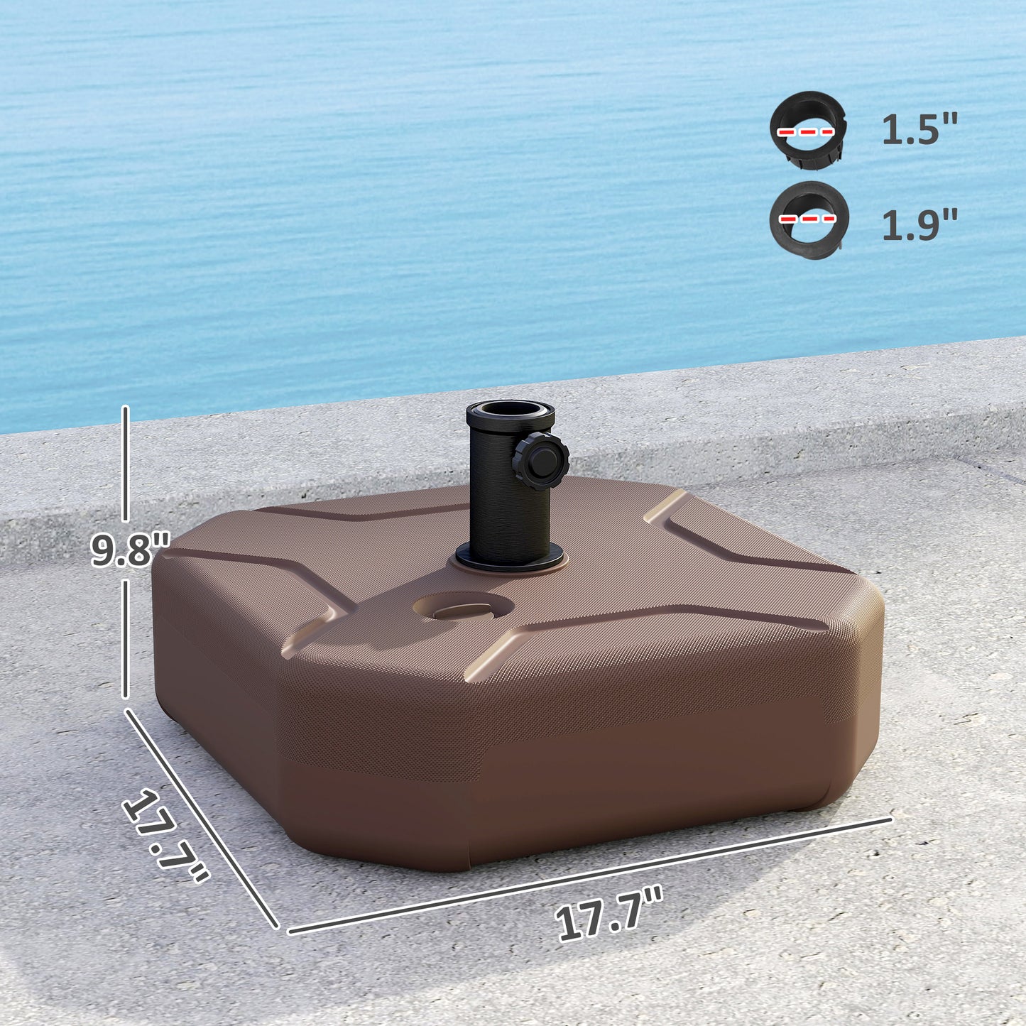 Square Patio Umbrella Base Holder, Heavy Duty Outdoor Umbrella Stand Base, Filled Up To 55lbs With Stand Or 44lbs With Water For Garden, Poolside, Brown