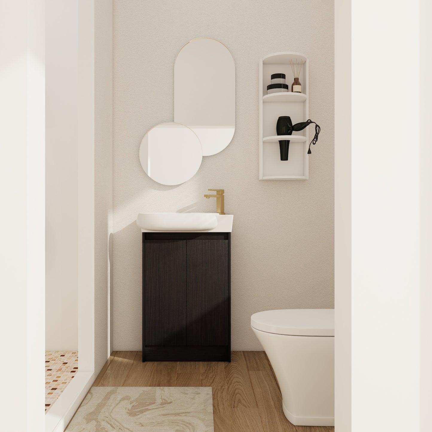23  Freestanding Bathroom Vanity With Sink And Storage Rack, Soft Close Doors