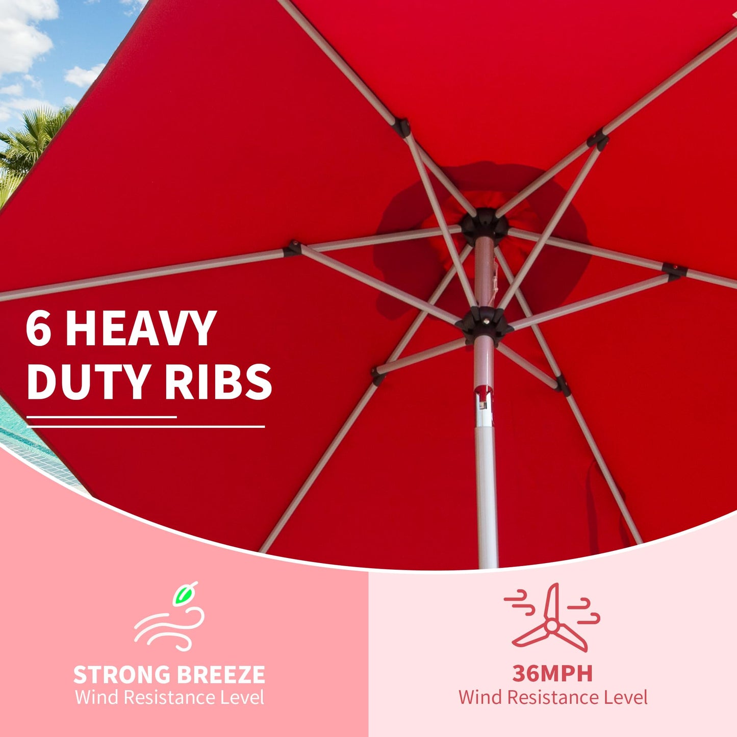 7.5FT Patio Umbrella, Outdoor Table Umbrella With Push Button Tilt And Crank, UV Protection Waterproof Market Sun Umbrella With 6 Sturdy Ribs For Garden, Deck, Backyard, Pool   Brick Red