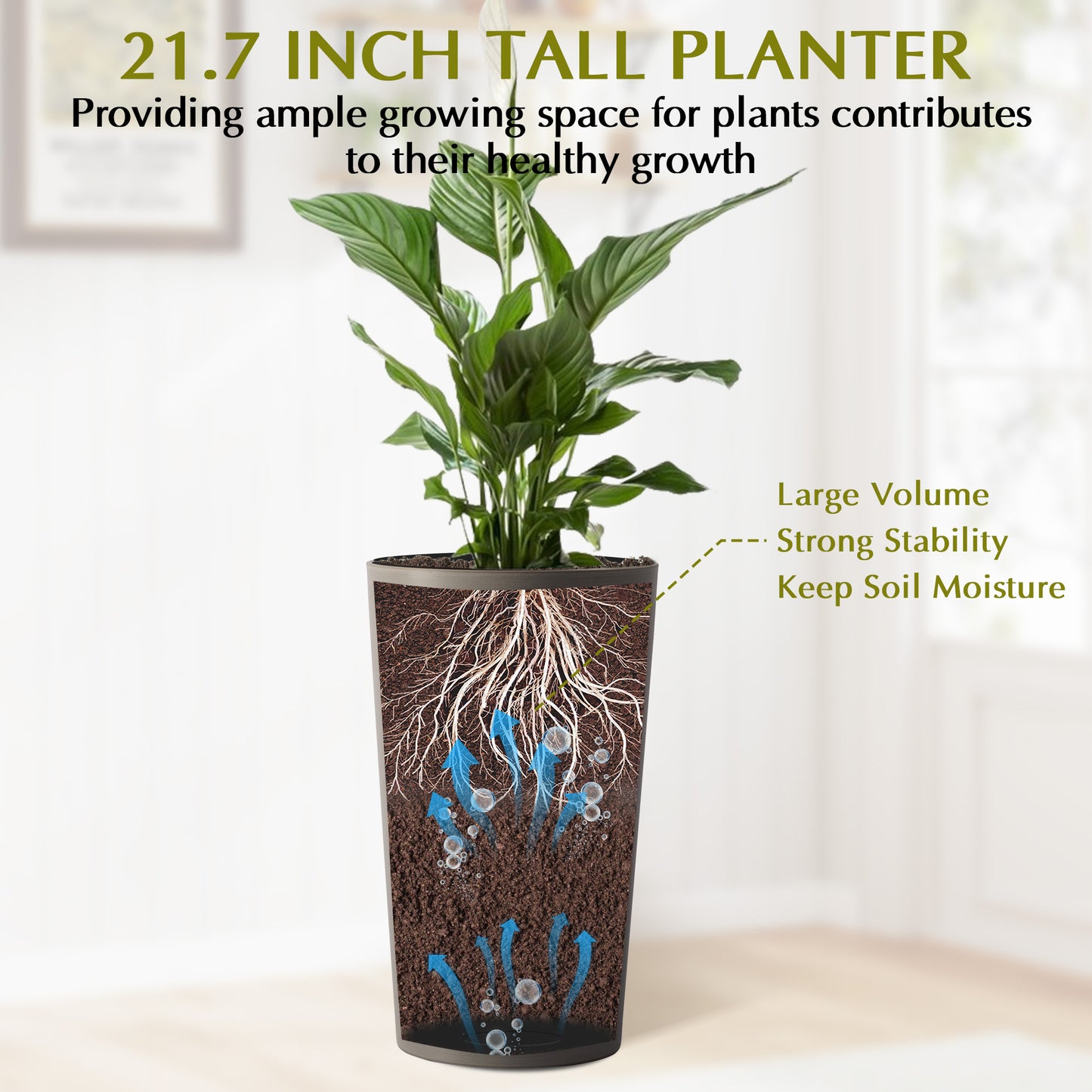 2 Pack Tall 21.7 In Planters For Outdoor Plants Modern Tall Square Planter Box Indoor Outdoor Porch Patio Flower Pot Modern Big Tapered Matte Tree Flower Pot For Garden,  Brown