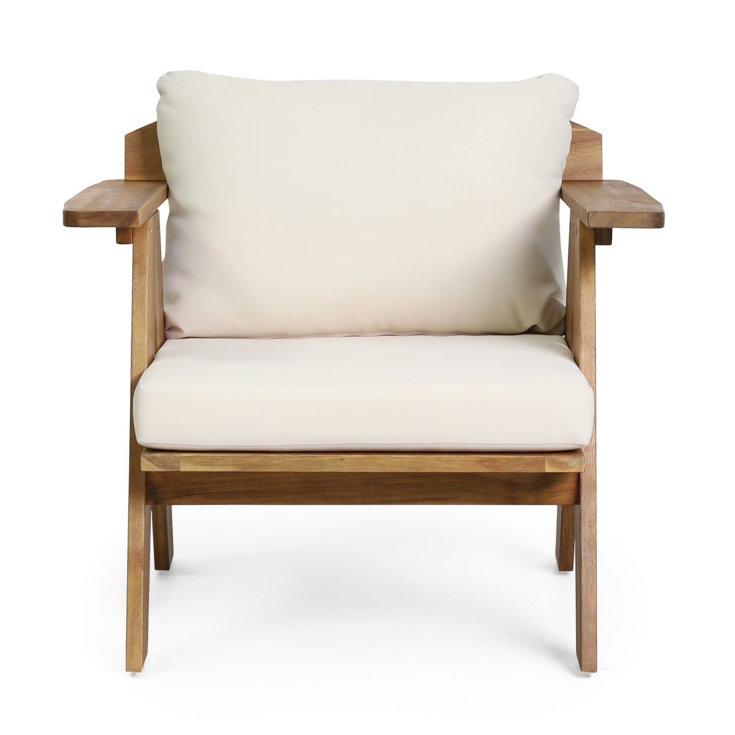 Outdoor Acacia Wood Club Chairs With Cushions  Set Of 2 , Teak Finish  Beige, 30.75 W X 30.25 D X 26.00 H