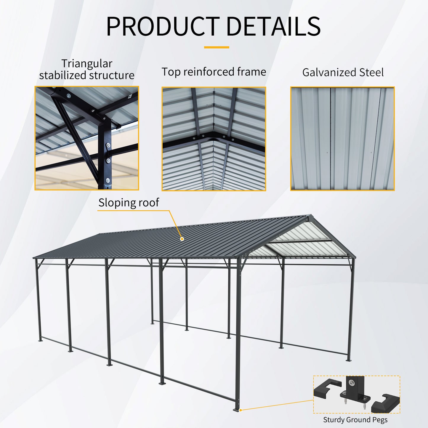 12x21 FT Carport, Heavy Duty Carport With Galvanized Steel Roof And Frame, Metal Carport Large Garage For Cars, Trucks, Boats & Tractors