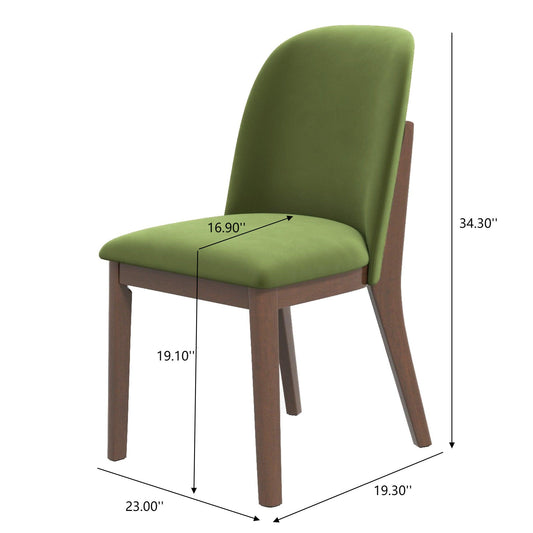 Kaitlyn Mid-Century Modern Green Velvet Dining Chair   Set Of 2   With Solid Wood Legs, 34.3  H X 19.3  W X 23  D Velvet Fabric Upholstered Kitchen Side Chairs