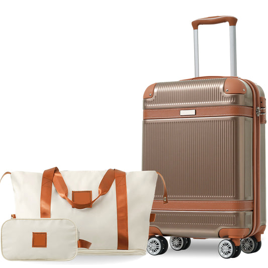 Hardshell Luggage Set 3-Piece, 20 Inch Carry-On Suitcase With Spinner Wheels TSA Lock, Lightweight Durable ABS For Travel Business, Copper Color
