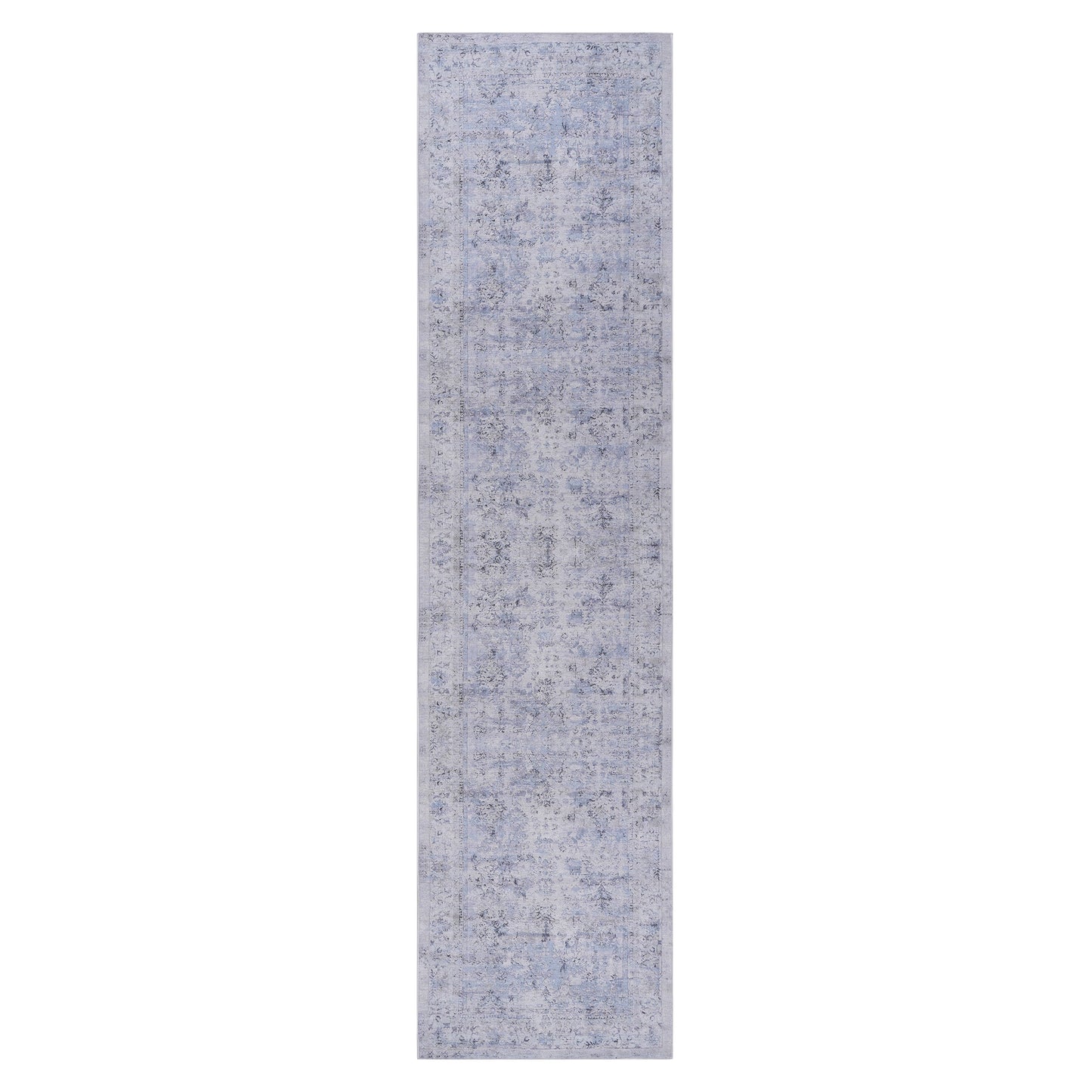 MAVAL Blue Washable Rug 2'6'' X 10' Runner Rug  Blue Cream, 2'6'' X 10'