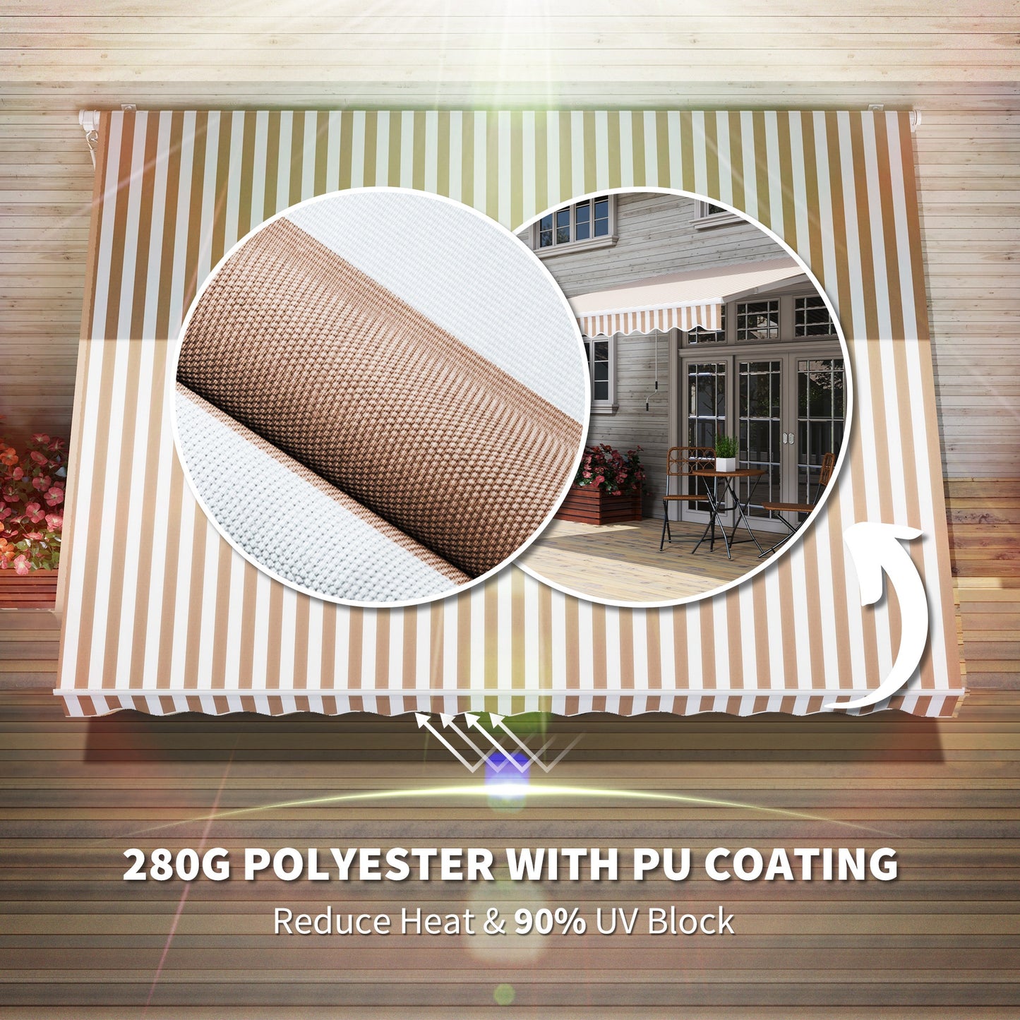 12' X 8' Retractable Awning Patio Awnings Sun Shade Shelter With Manual Crank Handle, 280g/m² UV & Water-Resistant Fabric And Aluminum Frame For Deck, Balcony, Yard, Beige