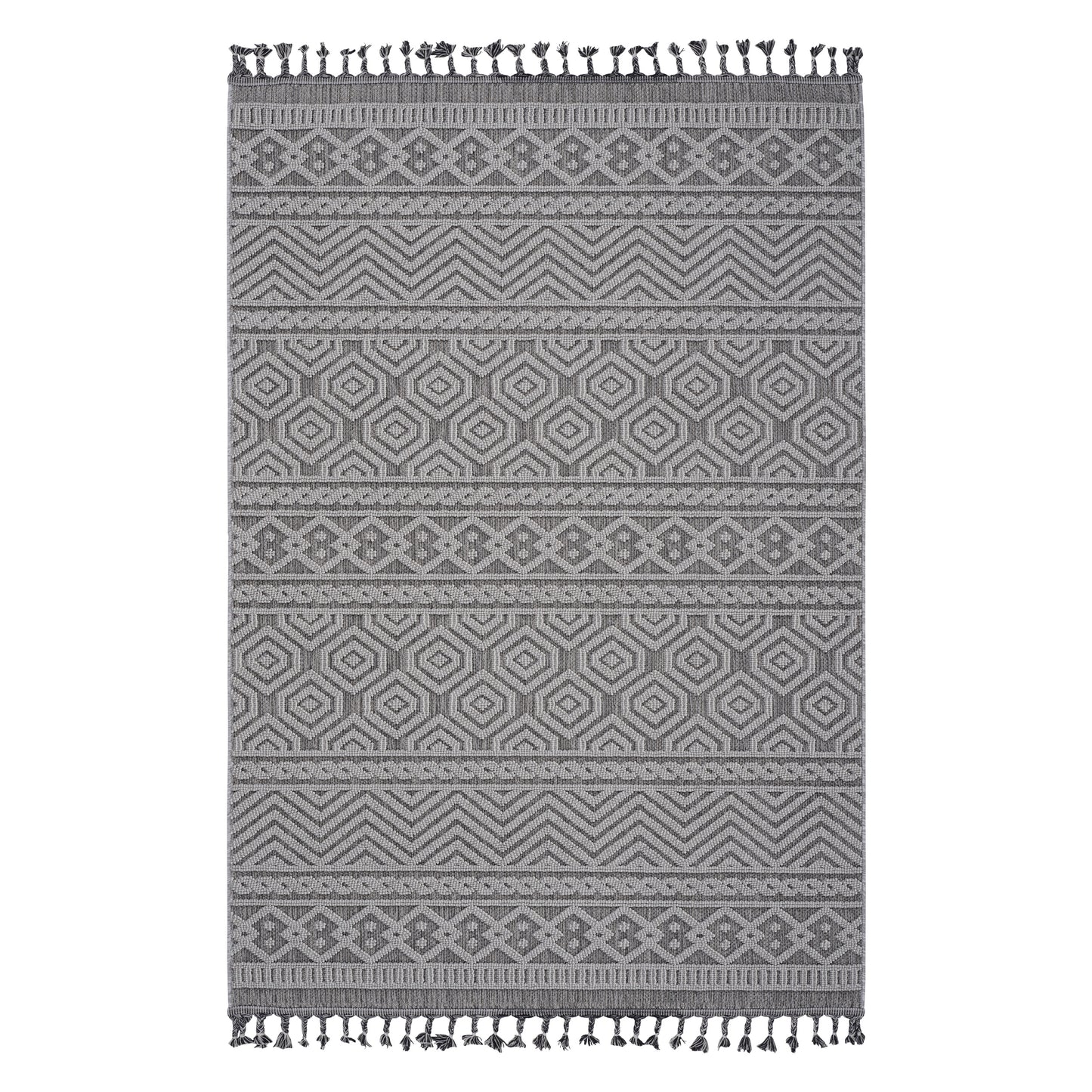 Guros   4X6 Grey  White  Geometric Indoor  Outdoor Area Rug