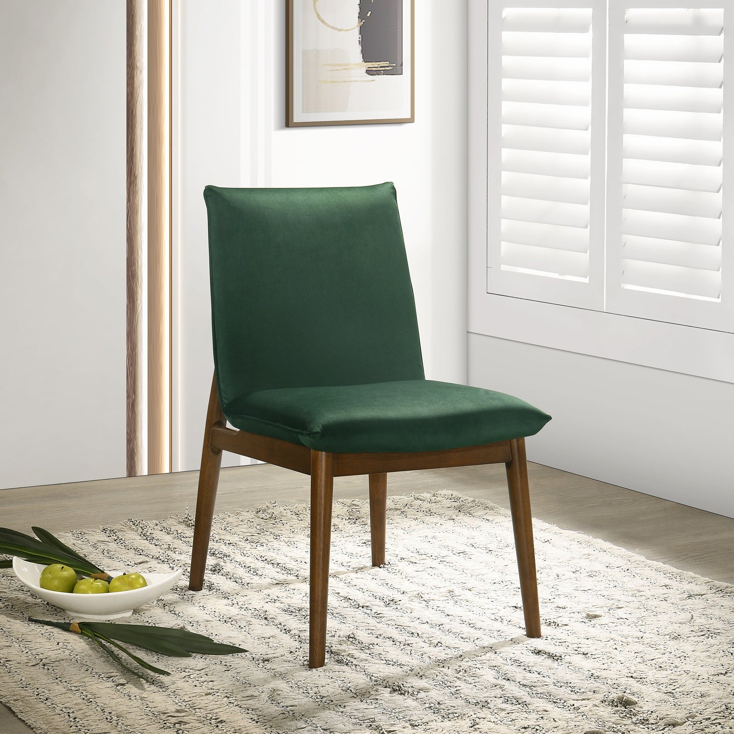 Monza Dark Green Velvet Dining Chair   Set Of 2   35  H X 20.3  W X 24.4  D With Solid Wood Legs Walnut Dining Chairs