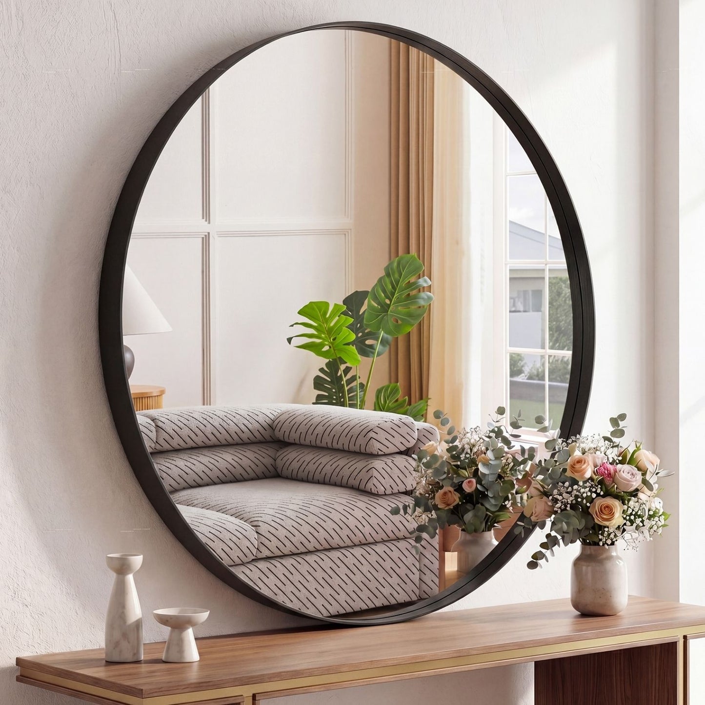 Round Wall Mirror With Metal Frame, Bathroom Round Wall Mirror