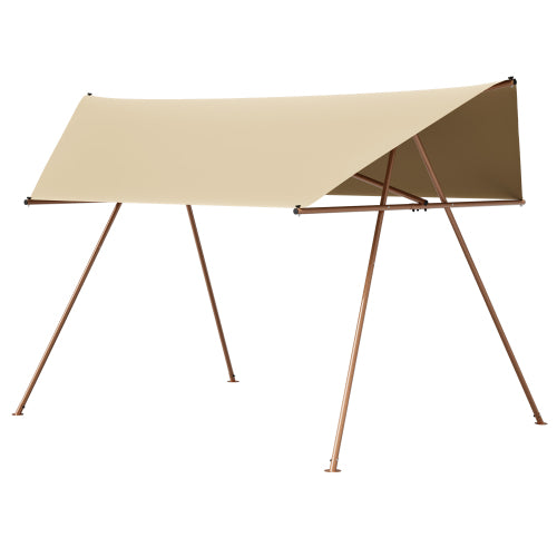 Hexagonal Shade Sail Canopy, Large 206in X118in UV Block Sun Shade With UPF 50-, Waterproof High-Density Polyester Fabric, Brown Rust-Resistant Poles & Built-in Hooks For Patio  -Light Khaki