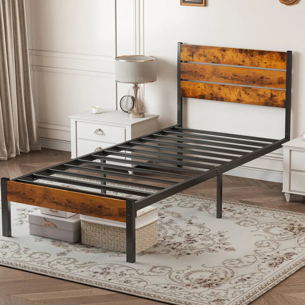 Metal Platform Bed Frame - Mattress Foundation With Headboard And And Footboard, No Box Spring Needed With 800LBS Sturdy Wooden Slats Support