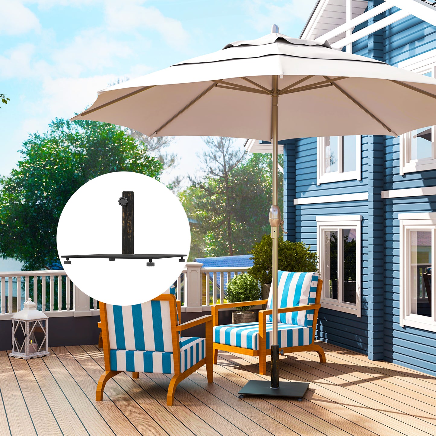 Square Patio Umbrella Base, 29 Lbs Metal Umbrella Stand Base With Adjustable Foot Pads, Heavy Duty Patio Umbrella Holder For 1.5"/1.9" Umbrella Poles For Outdoor, Lawn, Poolside, Bronze