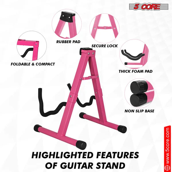 5 Core Guitar Stand 2PC A Frame W Soft Foam Arm Non Slip Rubber For Acoustic Electric Bass