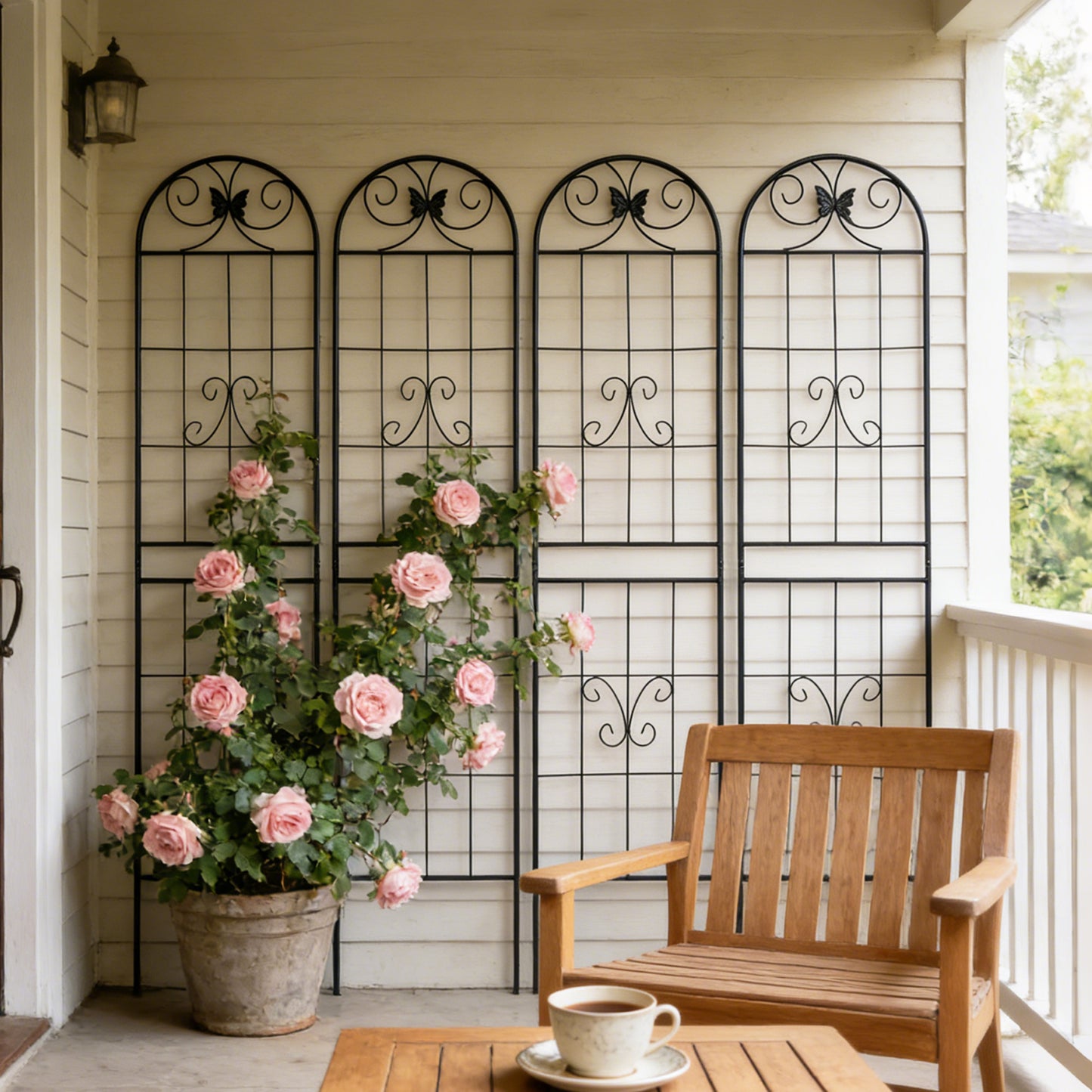 4 Pack Metal Garden Trellis 86.7  X 19.7  Rustproof Trellis For Climbing Plants Outdoor Flower Support Black