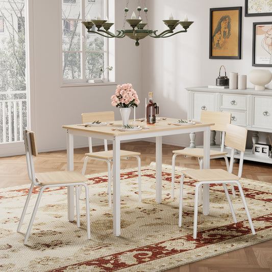 5-Piece Dining Table Set With 4 Chairs, 43  Kitchen Table & Chairs Set For 4, Dining Room Table With Metal Frame & MDF Board, Perfect For Small Space, Easy Clean