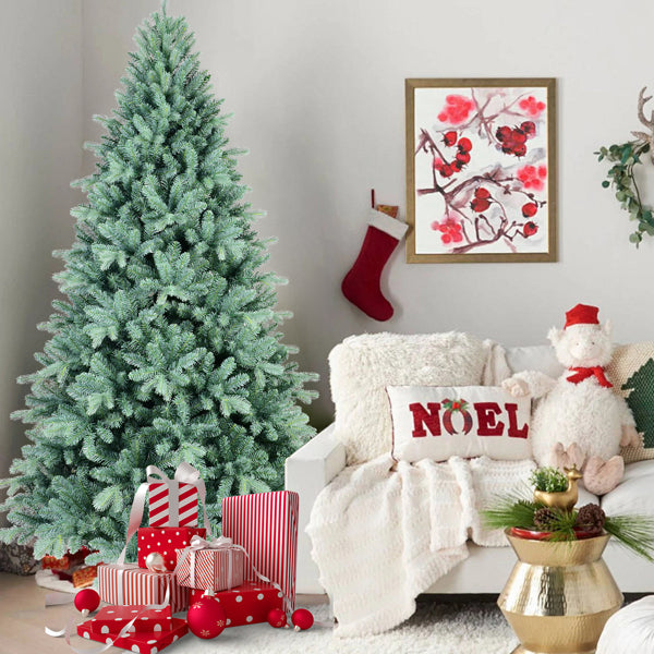 Dropship Artificial 8ft Blue Green Tint Christmas Tree With 2458 PE PVC Mixed Branch Tips, Memory Wire Iron Wire, Hinged Premium & Foldable Base For Indoor Holiday Decorating Dropship Artificial 8ft