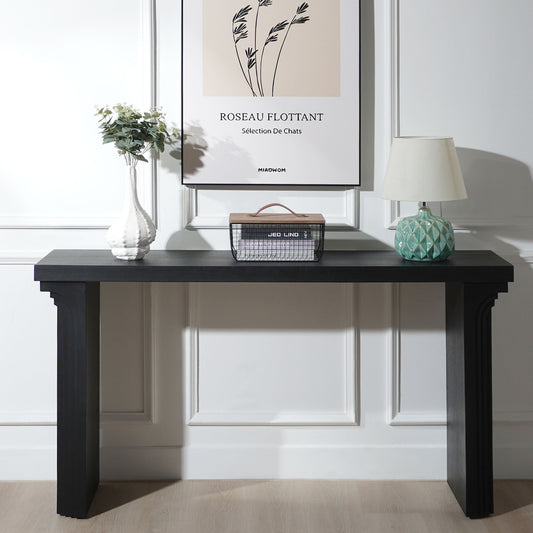 58in Modern Minimalist Black Wooden Console Table For Entryway, Living Room, And Hallway  - Versatile Decorative Accent