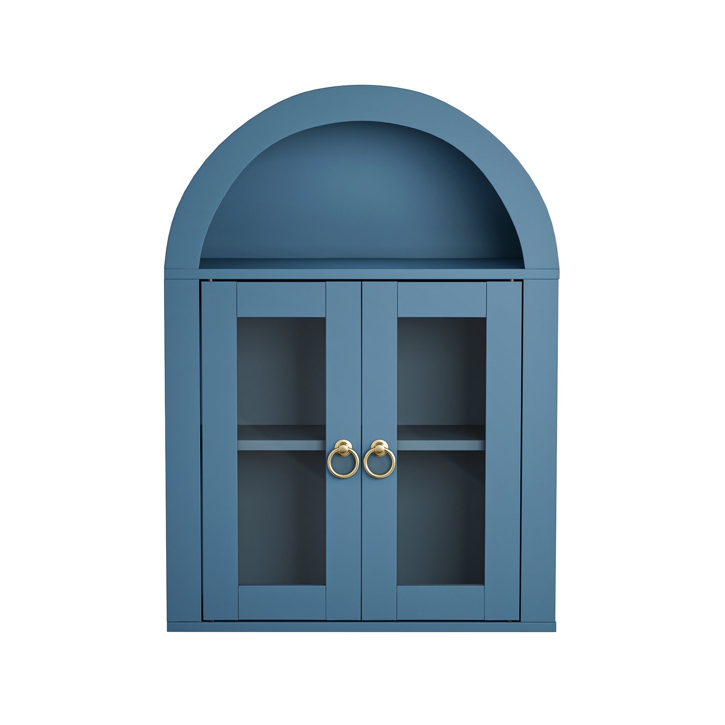 Wall Mounted Arched Cabinet With Glass Doors, Light And Adjustable Shelves For Laundry Room, Bathroom, Kitchen