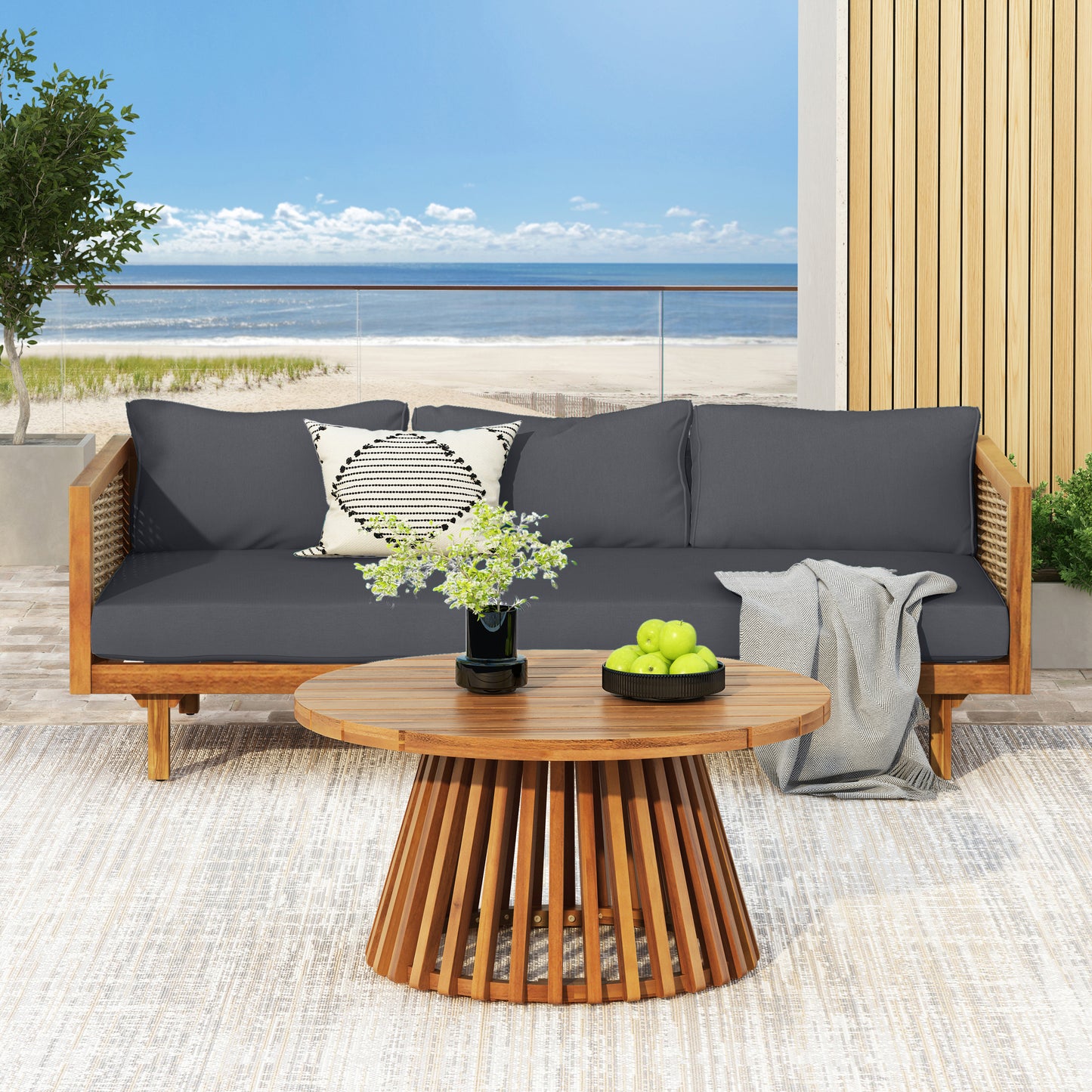 Wicker Patio Furniture Set Outdoor Rattan Sectional Sets Conversation Set - Weather-Resistant,  For Garden, Patio & Deck With Water Resistant Thick Dark Grey Cushions