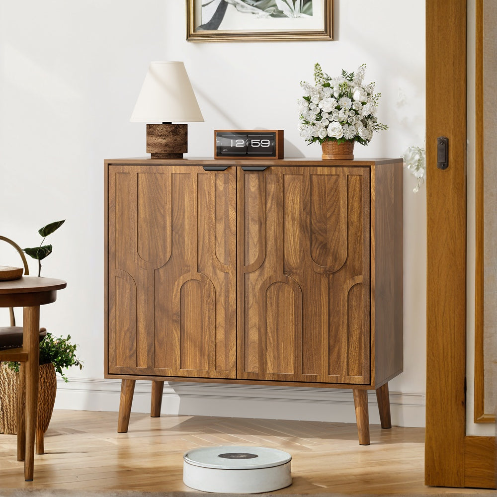 Sideboard Buffet Cabinet With Storage, Farmhouse Buffet Cabinet With Paper Clip Design, Wood Coffee Bar Storage Cabinet For Kitchen, Dining Room, Living Room, Entryway, Walnut,31.5  W