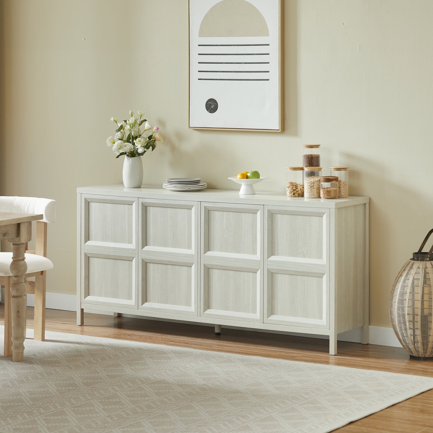 67  Modern Sideboard Storage Cabinet With Tip-on Opening, Soft-close Hinges, And Tilt-proof Wall Mount, Bedroom Dresser.Light Grey.
