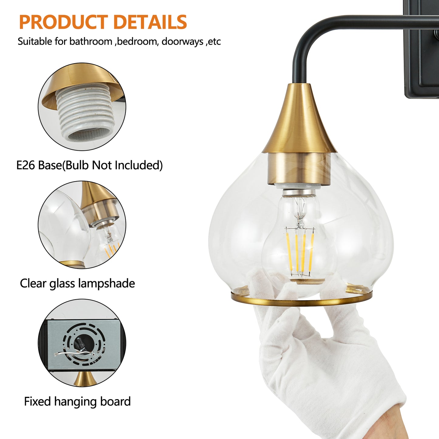 23in Modern 3-Light Vanity Wall Sconce - Black And Gold Bathroom Light Fixture With Clear Glass Shades, Industrial Wall Mounted Lamp For Mirror, Vanity, And Living Spaces Bulb Not Included