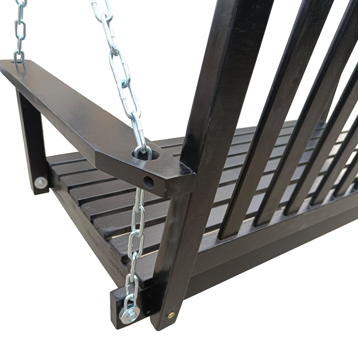 Front Porch Swing With Armrests, Wood Bench Swing With Hanging Chains,for Outdoor Patio ,Garden Yard, Porch, Backyard,  Or Sunroom,Easy To Assemble,black