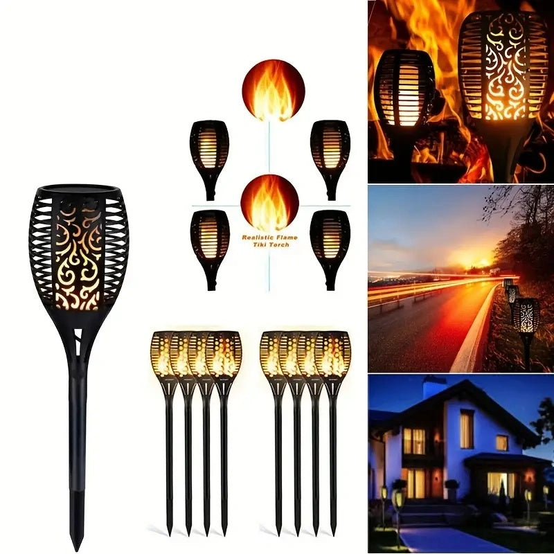 5pcs Solar Powered Garden Lights, Outdoor Solar Pathway Torch Light With Flickering And Dancing Flame Light Landscape Lighting For Christmas Halloween