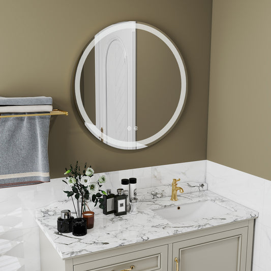 Smart Anti-fog LED Bathroom Mirror With Circular Dual Lights And 3-color Temperature Memory Dimming
