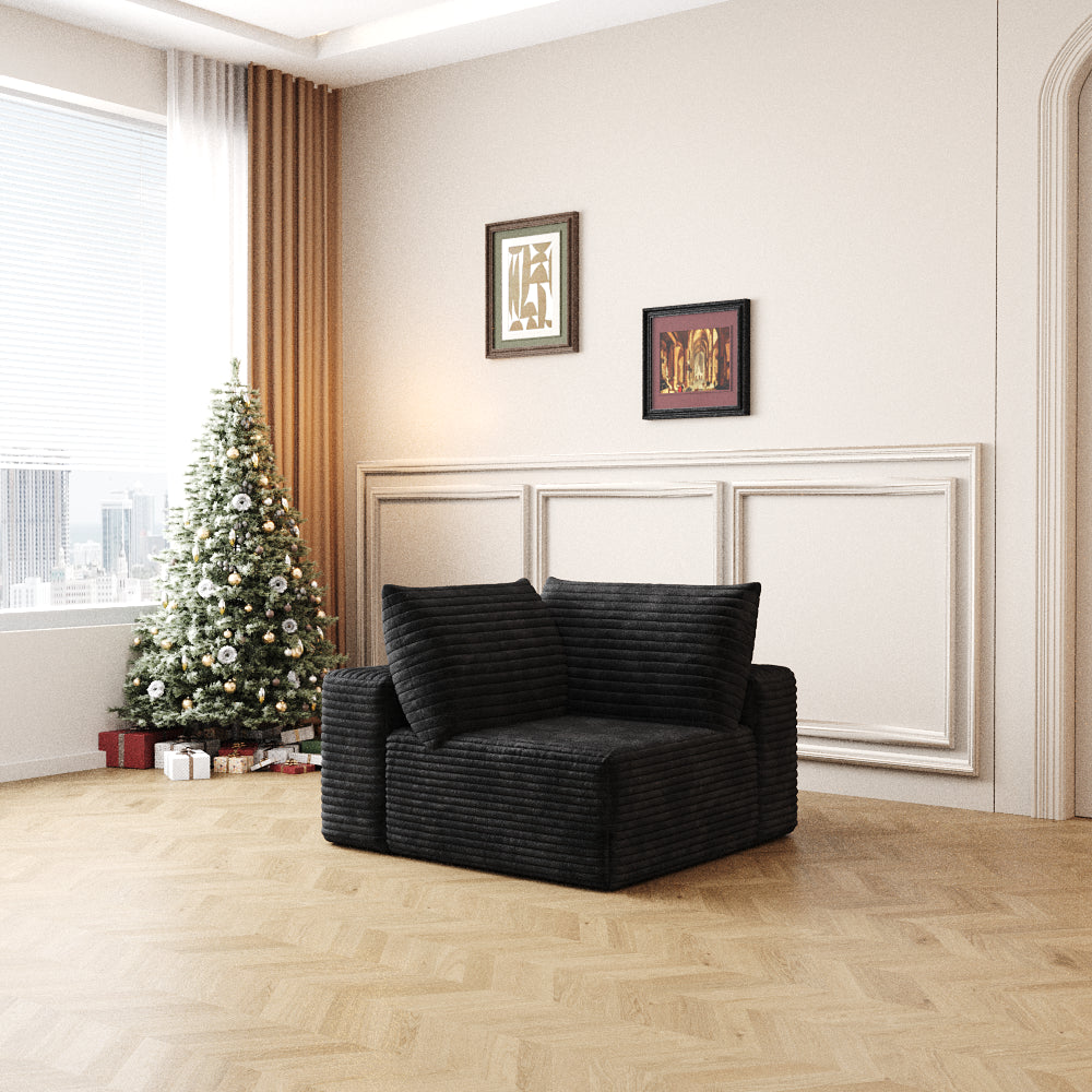 Cloud Sectional Couch,Modern Modular Sofa With Deep Seat, Upholstered Couches For Living Room Bedroom,No Assembly Required,Black Plush Corduroy Fabric