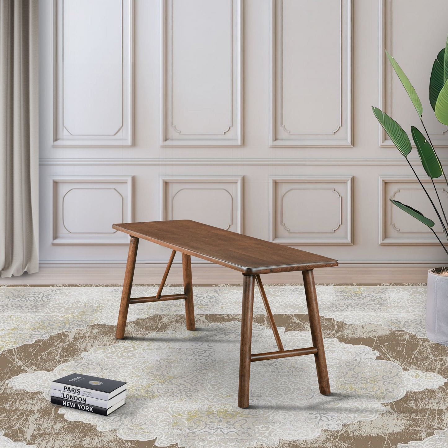 Versatile Solid Wood Molly Bench With Mid-Century Design In Walnut Brown 17.7     H X 43.3     W X 13     D