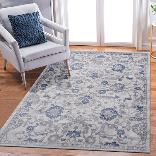 MARFI C Ollection 8X10 Blue  Silver  Oriental Area Rug