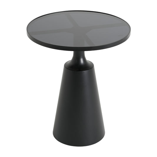 Modern Black Iron Side Table With Round Glass Top - 20  Diameter, 24.25  H, 75 Lbs Capacity - Assembly-Free Accent Table For Living Room, Bedroom, Or Office