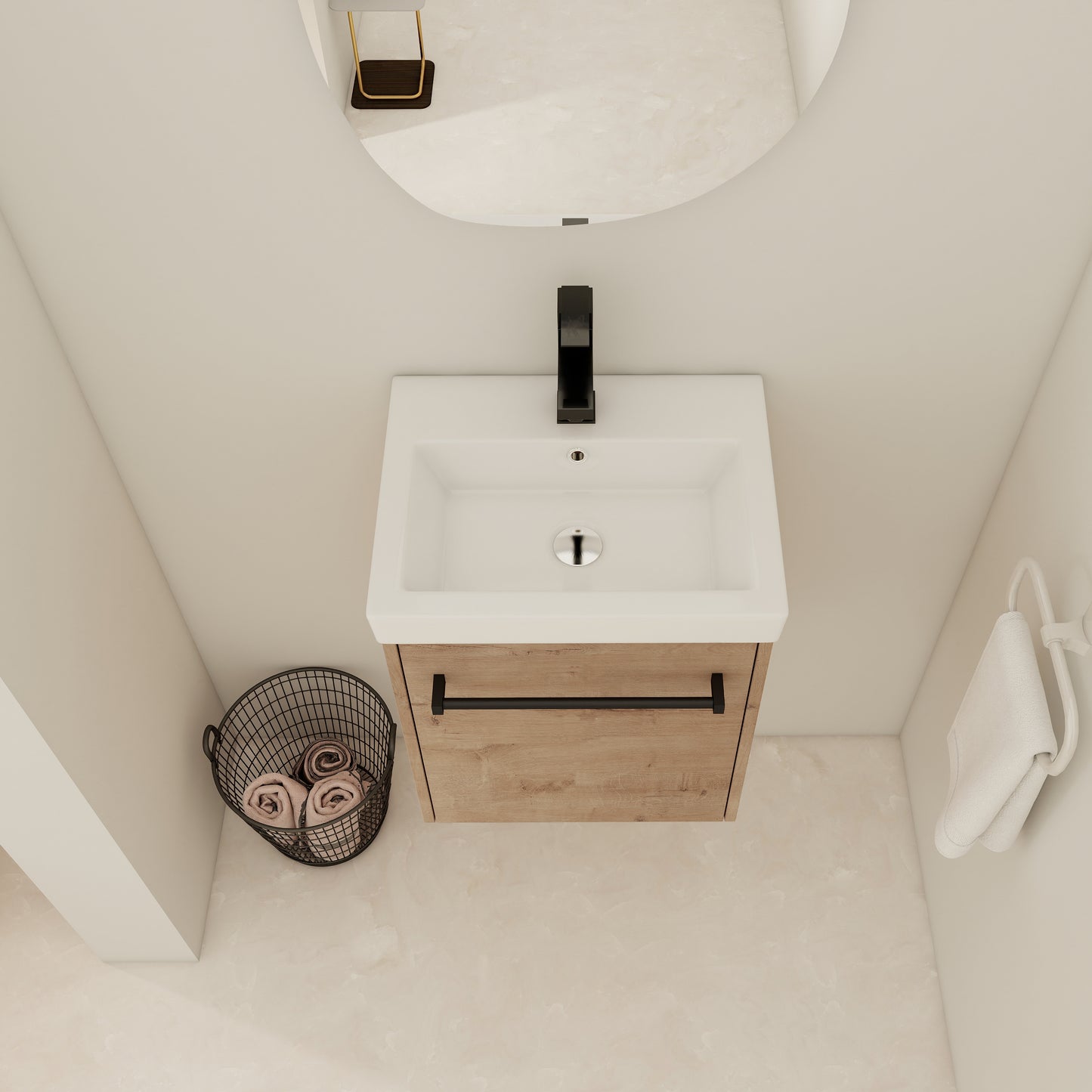 18  Floating Wall- Mounted Bathroom Vanity With Ceramic Sink & Soft- Close Cabinet Door  For Small Bathroom