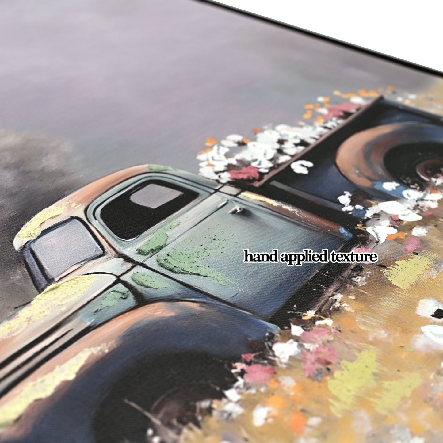 Farmhouse Old Truck Canvas Wall Art, Old Barn Pictures Wall Art, Country Antique Pickup Truck Canvas Prints, Blue Truck With Red Floral Flower Art Prints For Farmhouse Spring Decor 24 Hx24 W Inches