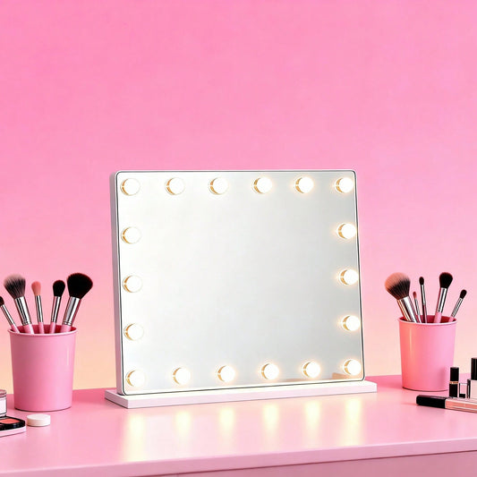 LED Vanity Mirror With 15 Bulbs - Multi Color Lighting Rechargeable Makeup Mirror For Home Use