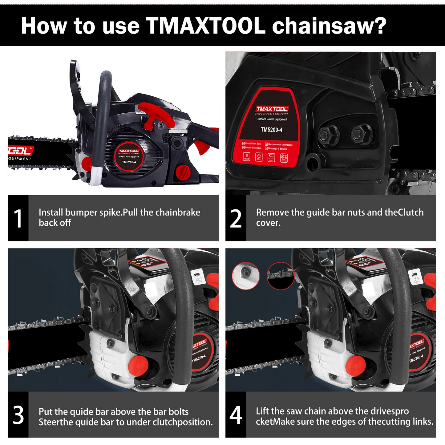 TMAXTOOL 62cc Powerful 20 Inch  16 Inch Gas Chainsaw With 2 Stroke Perfect For Pruning, Limbing, And Sawmill Operations-black