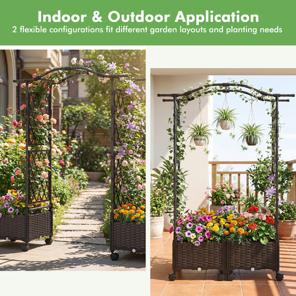 5 FT Self-Watering Planter Boxes With Lattice Trellis And Roof For Outdoor Application, Such As Balcony, Deck, Patio, And Garden