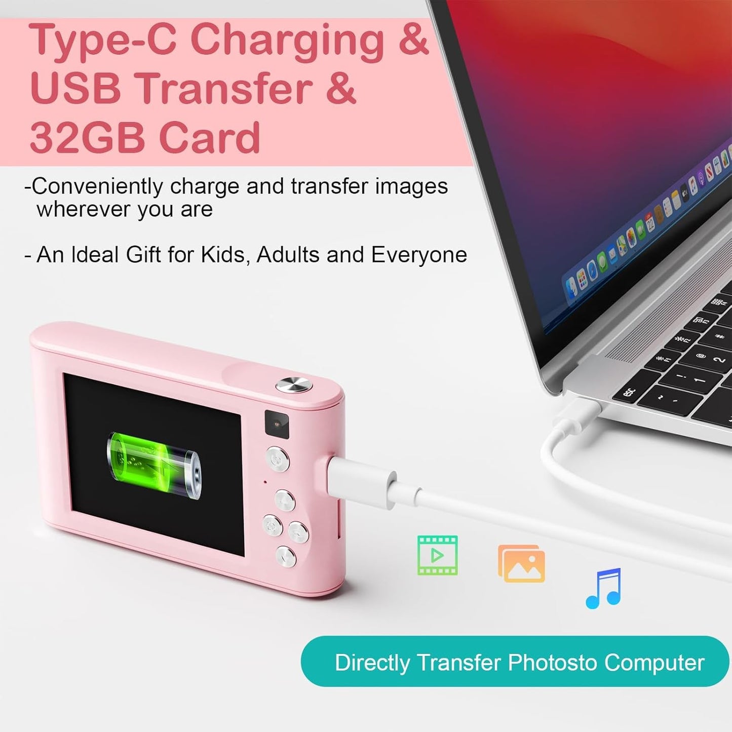 Kids Digital Camera Birthday Gifts With 32GB SD C