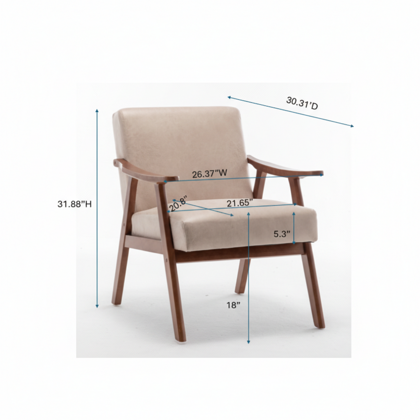Accent Chair With Microfiber Upholstery And Solid Wood Frame, Classic Mid-Century Modern Living Room Furniture For Extra Seating, Light Camel