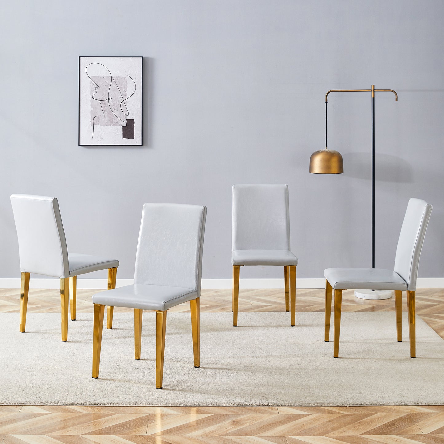 Four Light Gray PU Dining Chairs, Simple And Versatile, Comfortable And Accompanied. Exquisite And Versatile Dining Chairs Unlock A Comfortable New Experience.  Set Of 4